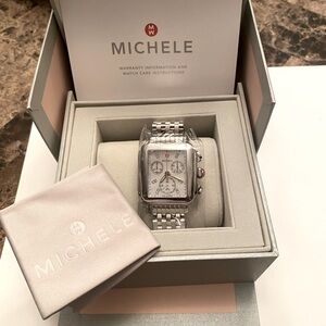 Michele Deco Stainless Steel Mother of Pearl Diamond Watch